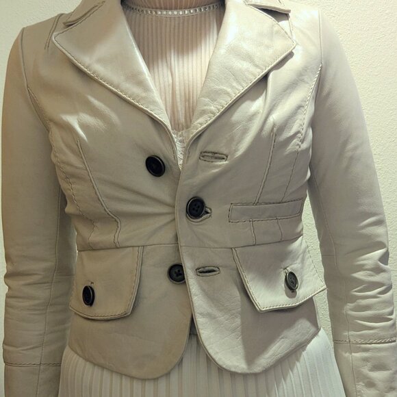 NWT Y2K Genuine Leather Wilson Leather Jacket Cream Size XS - Picture 6 of 16